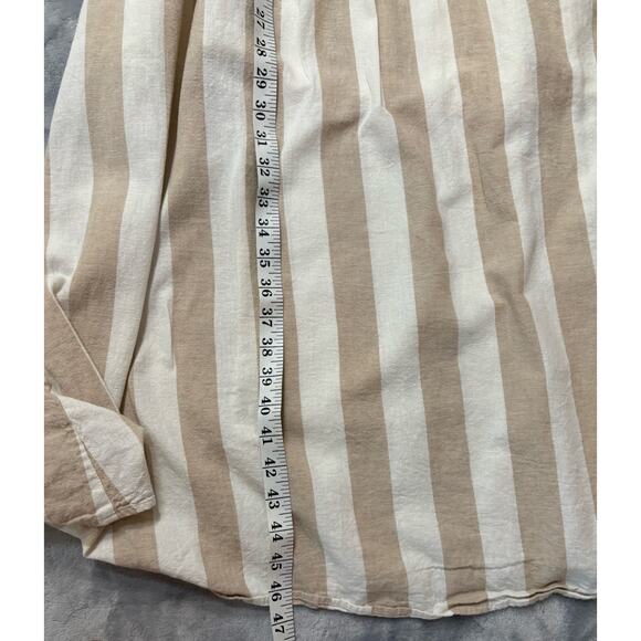 Linen Blend Neutral Beige Stripe Sleeveless Dress XL Midi Smocking Casual H&M - Picture 9 of 10